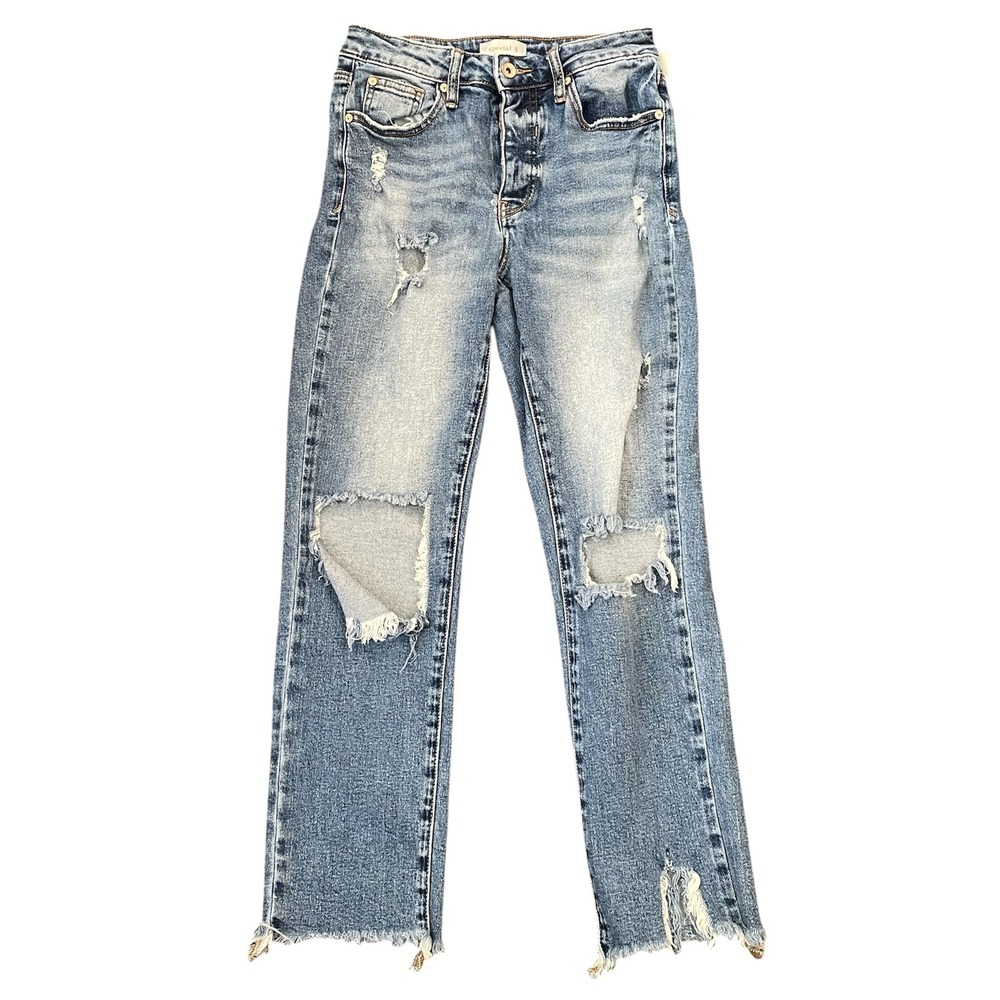 Special A Los Angeles Distressed Straight Leg Jeans Blue Womens Size 1 High Rise